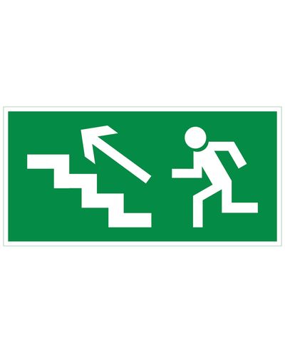 Nödutgång trappor upp till vänster, Ibond aluminium efterreflekterande, 300x150 mm Nödutgång trappor upp till vänster, Ibond aluminium efterreflekterande, 300x150 mm