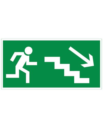 Nödutgång trappor ner till höger, Ibond aluminium efterreflekterande, 300x150 mm Nödutgång trappor ner till höger, Ibond aluminium efterreflekterande, 300x150 mm