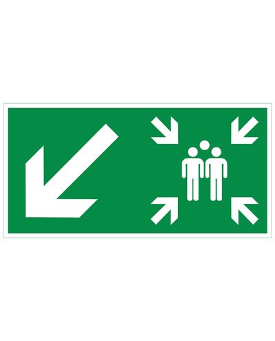 Samlingplats pil ned vänster, plast med efterlysande yta 1 mm, 300x150 mm Samlingplats pil ned vänster, plast med efterlysande yta 1 mm, 300x150 mm