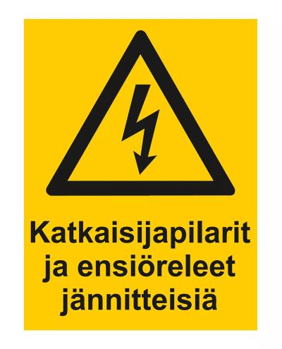 Säkringsstolpar och primärreläer spänningsförande, Klistermärke, 200x300 mm