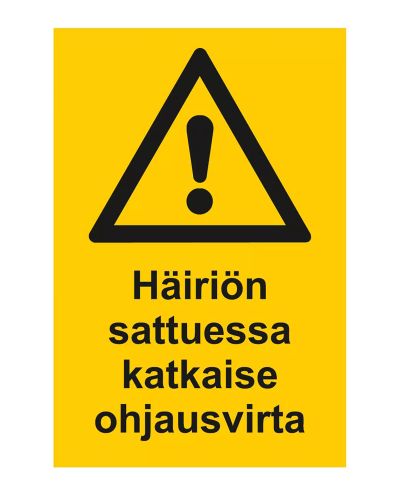 Vid fel, stäng av styrströmmen, Etikett, 200x300 mm
