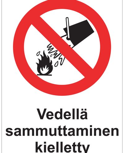 Släckning med vatten förbjuden, Klistermärke, 200x300 mm