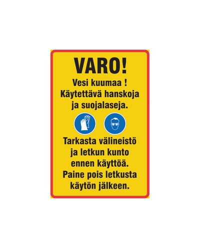 Varmt vatten, använd handskar, klistermärke, 200x300 mm