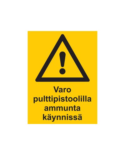 Var försiktig när du skjuter med bultpistol, Klistermärke, 200x300 mm