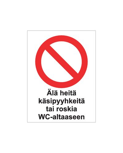 Kasta inte handdukar eller skräp i toaletten, Klistermärke, 200x300 mm