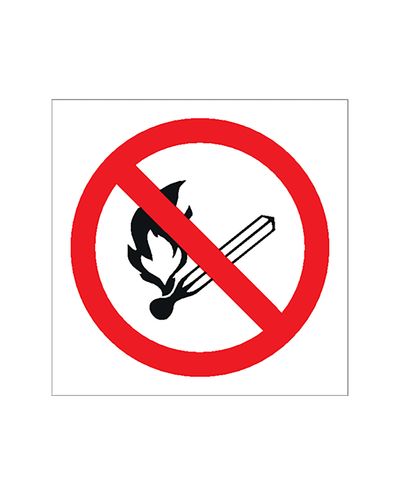 Symbol för förbjuden öppen eld, klistermärke, 200x200 mm