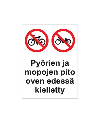 Cyklar och mopeder förbjudna framför dörren, Klistermärke, 200x300 mm