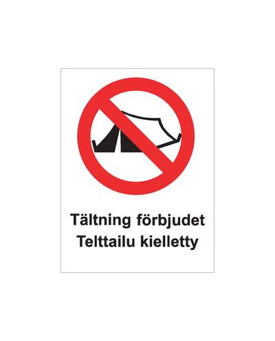 Camping förbjuden svensk, klistermärke, 200x300 mm