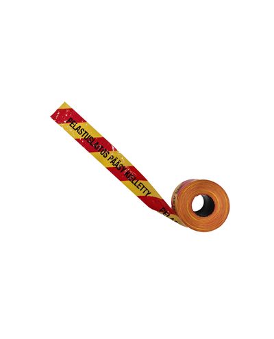 Tejp röd/gul 80mm x 500m/rulle (Räddningstjänstens tillträde förbjudet)