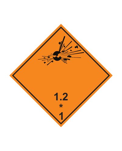 Explosivt ämne klass 1.2, klistermärke, 100x100 mm