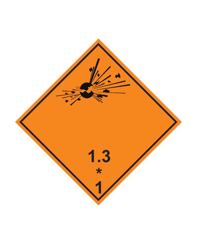Explosivt ämne klass 1.3, klistermärke, 100x100 mm