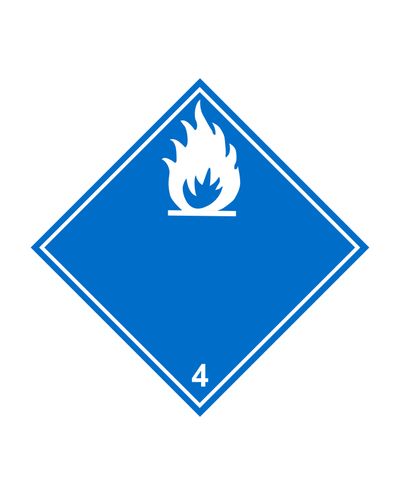Klass 4.3 Ämnen som i kontakt med vatten utvecklar brandfarliga gaser nega, Klistermärke, 100x100 mm