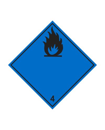 Klass 4.3 Ämnen som i kontakt med vatten utvecklar brandfarliga gaser, Klistermärke, 100x100 mm